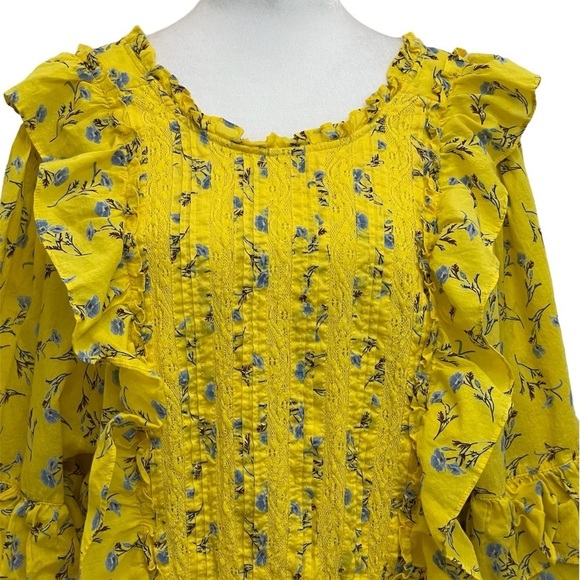 Happy X Nature Yellow Meadow Ditzy Floral Ruffle Sleeve Tiered Prairie Dress - Picture 2 of 16